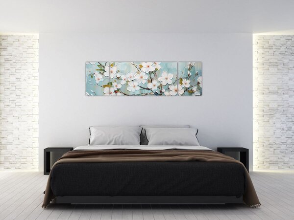 Obraz - Malowanie, kwitnące gałęzie drzew (170x50 cm)