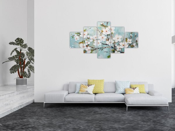 Obraz - Malowanie, kwitnące gałęzie drzew (125x70 cm)