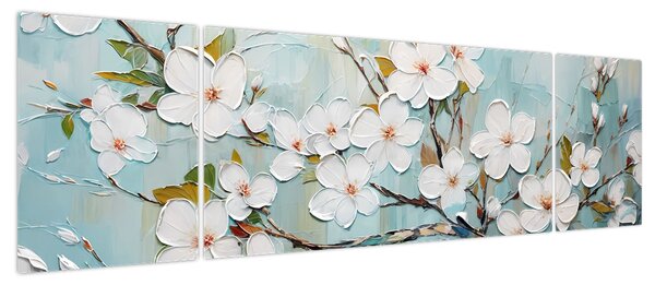 Obraz - Malowanie, kwitnące gałęzie drzew (170x50 cm)