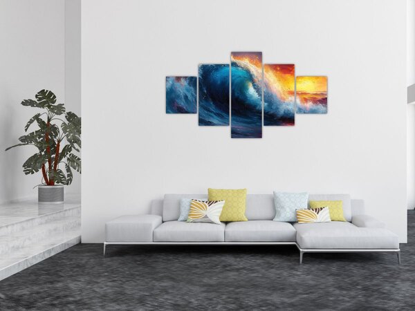 Obraz - Fala o zachodzie słońca (125x70 cm)