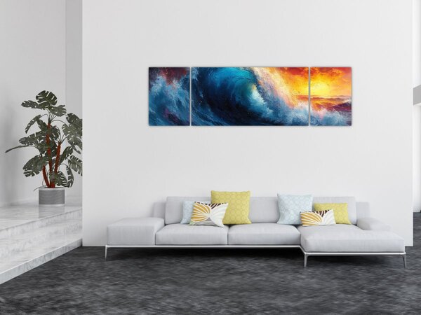 Obraz - Fala o zachodzie słońca (170x50 cm)