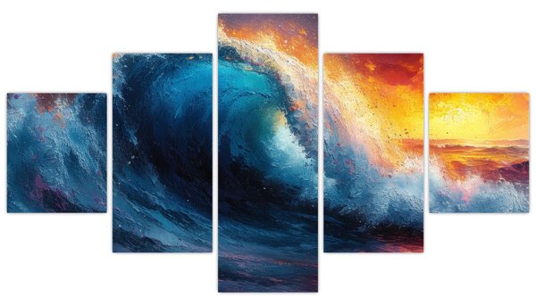 Obraz - Fala o zachodzie słońca (125x70 cm)