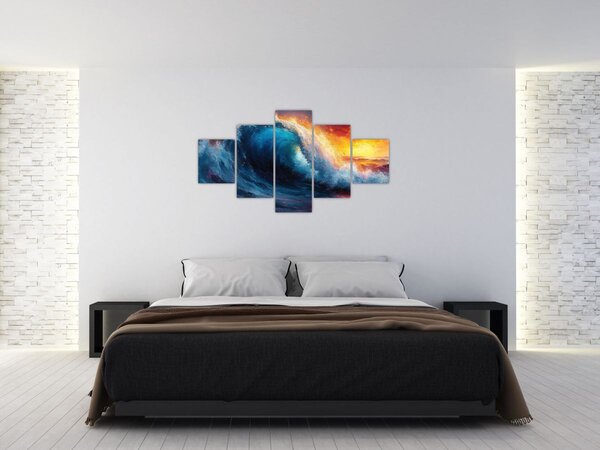Obraz - Fala o zachodzie słońca (125x70 cm)