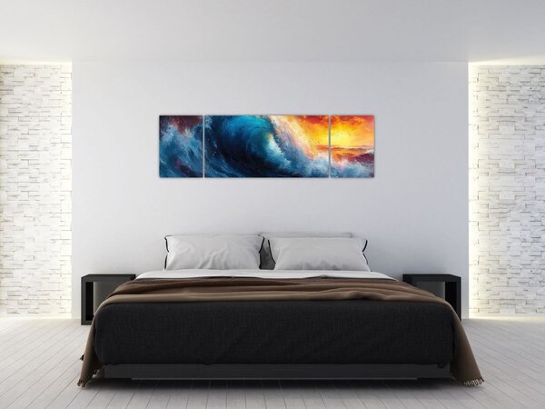 Obraz - Fala o zachodzie słońca (170x50 cm)