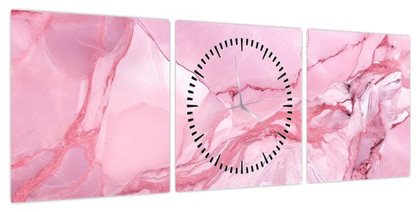 Obraz - Różowy marmur (z zegarem) (90x30 cm)