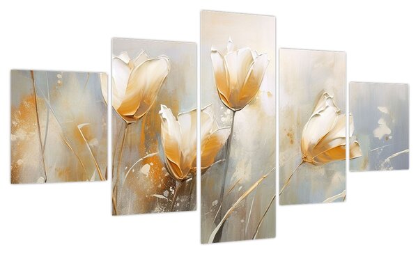 Obraz - Malowanie tulipanów (125x70 cm)