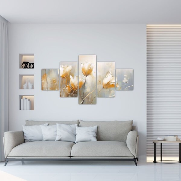 Obraz - Malowanie tulipanów (125x70 cm)