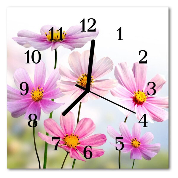 Zegar szklany kwadratowy Kwiaty