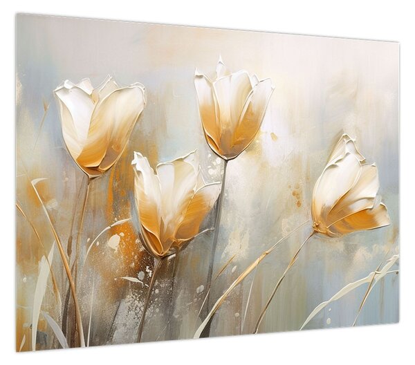 Obraz - Malowanie tulipanów (70x50 cm)