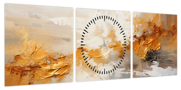 Obraz - Złota tekstura (z zegarem) (90x30 cm)