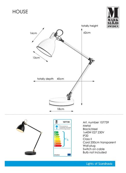 Czarna lampa stołowa Markslöjd House Table Black