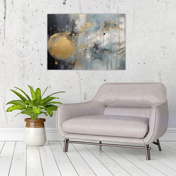 Obraz - Abstrakcja ze złotą kulą (70x50 cm)