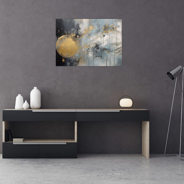 Obraz - Abstrakcja ze złotą kulą (70x50 cm)