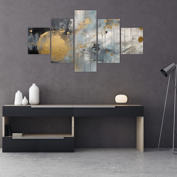 Obraz - Abstrakcja ze złotą kulą (125x70 cm)