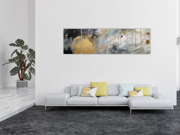 Obraz - Abstrakcja ze złotą kulą (170x50 cm)
