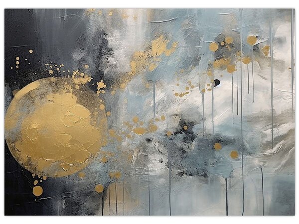 Obraz - Abstrakcja ze złotą kulą (70x50 cm)