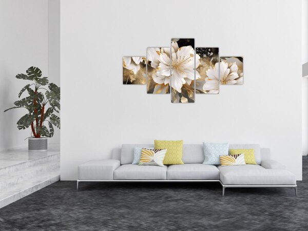 Obraz - Kwiaty w kolorze złotym (125x70 cm)