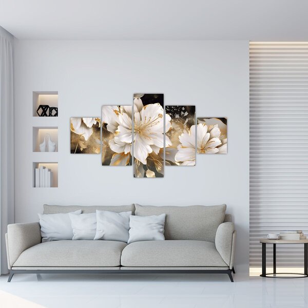 Obraz - Kwiaty w kolorze złotym (125x70 cm)