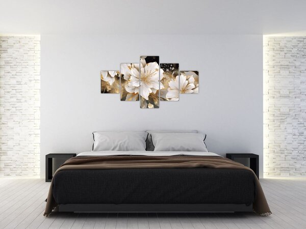 Obraz - Kwiaty w kolorze złotym (125x70 cm)