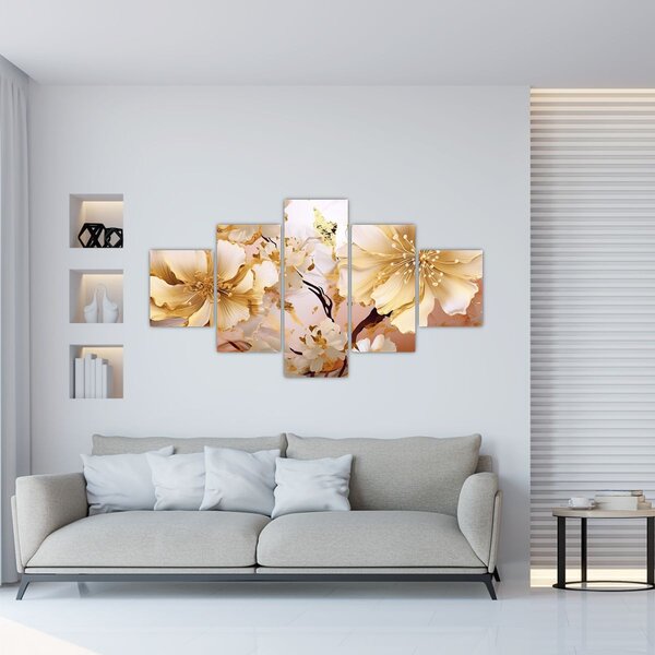 Obraz - Złote kwiaty (125x70 cm)
