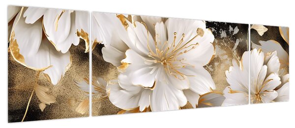 Obraz - Kwiaty w kolorze złotym (170x50 cm)