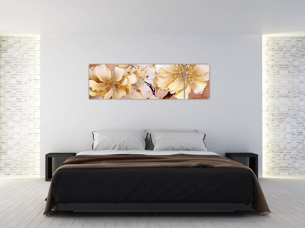 Obraz - Złote kwiaty (170x50 cm)