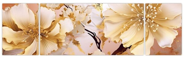 Obraz - Złote kwiaty (170x50 cm)