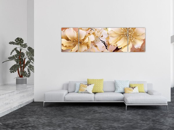 Obraz - Złote kwiaty (170x50 cm)