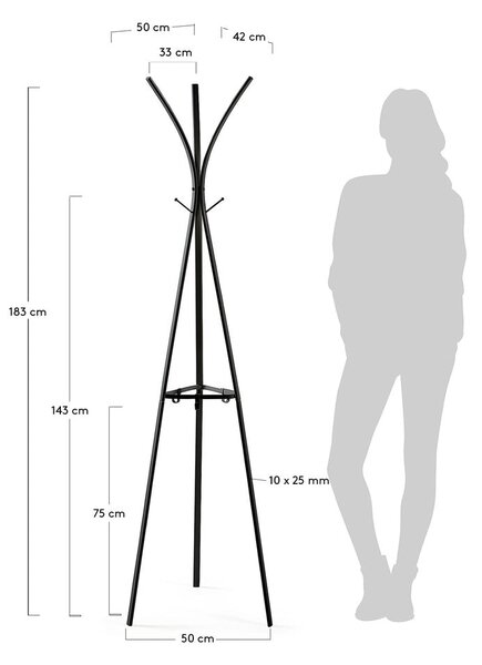 Czarny wieszak Kave Home Stearn, wys. 183 cm