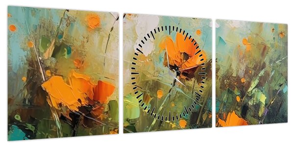 Obraz - Kwiaty (z zegarem) (90x30 cm)