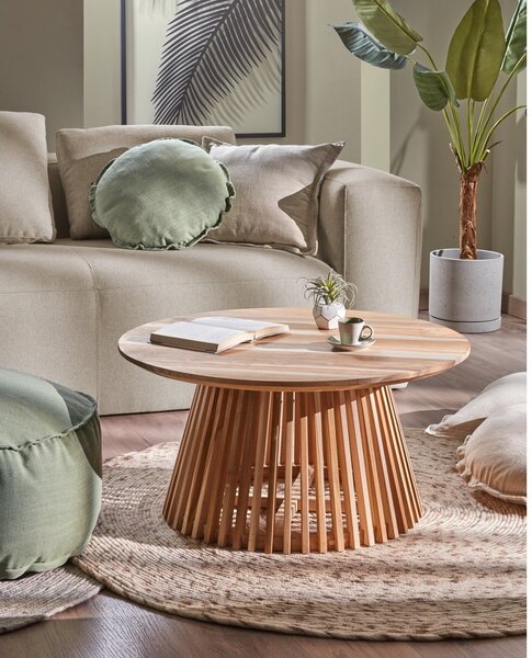 Stolik z drewna tekowego Kave Home Irune, ⌀ 80 cm