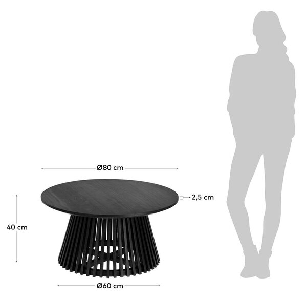Czarny stolik z drewna tekowego Kave Home Irune, ⌀ 80 cm