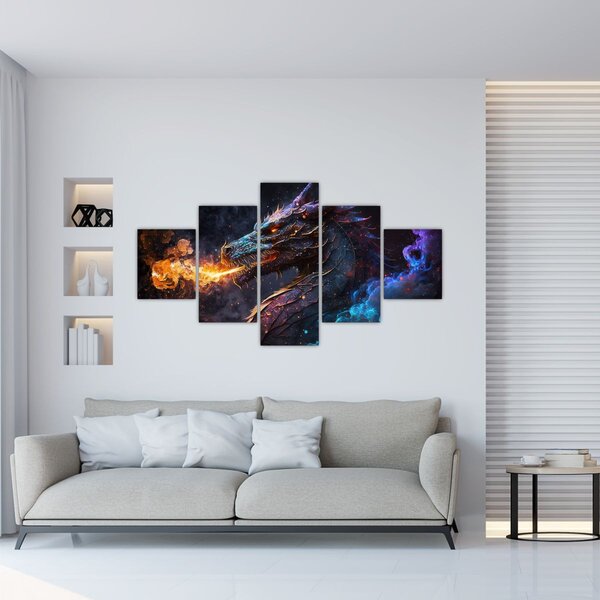 Obraz - Smok plujący płomieniami (125x70 cm)