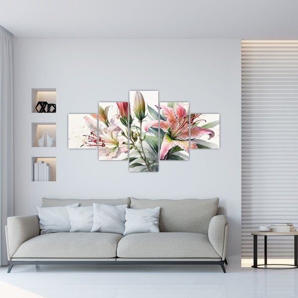 Obraz - Lilie, ilustracje (125x70 cm)