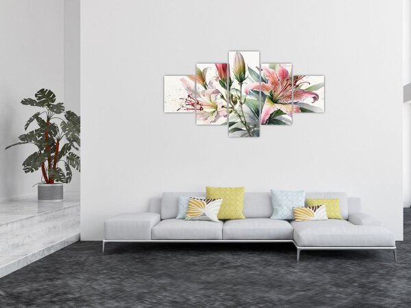Obraz - Lilie, ilustracje (125x70 cm)