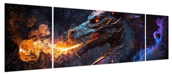 Obraz - Smok plujący płomieniami (170x50 cm)