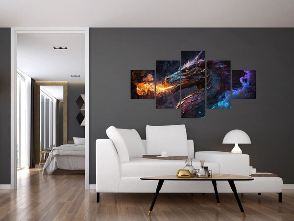 Obraz - Smok plujący płomieniami (125x70 cm)