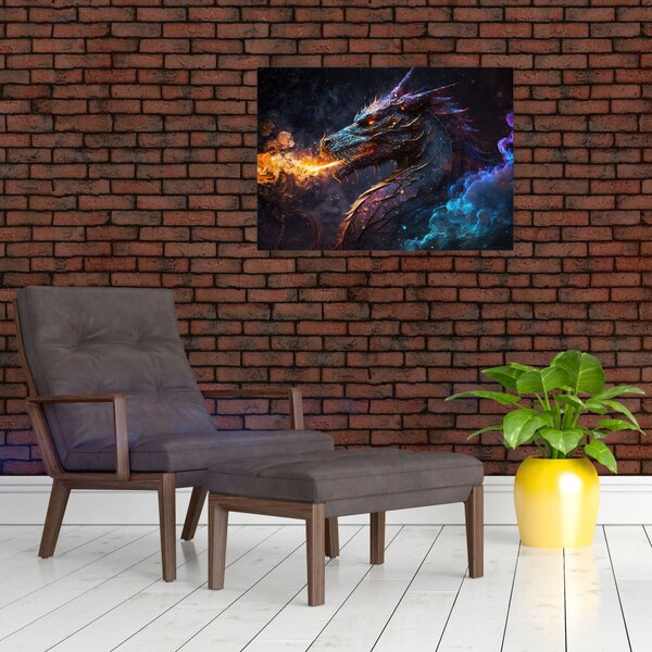 Obraz - Smok plujący płomieniami (70x50 cm)
