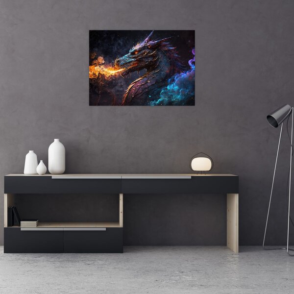 Obraz - Smok plujący płomieniami (70x50 cm)