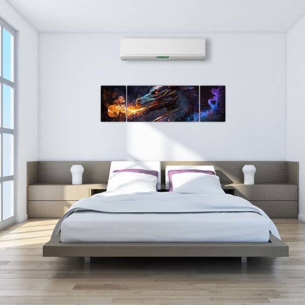 Obraz - Smok plujący płomieniami (170x50 cm)
