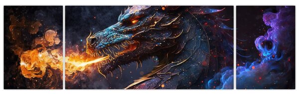 Obraz - Smok plujący płomieniami (170x50 cm)