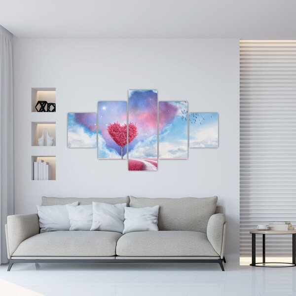 Obraz - Drzewo z różowym sercem (125x70 cm)