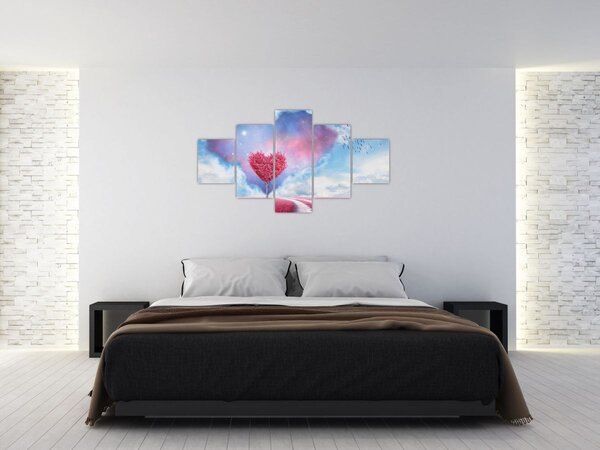 Obraz - Drzewo z różowym sercem (125x70 cm)