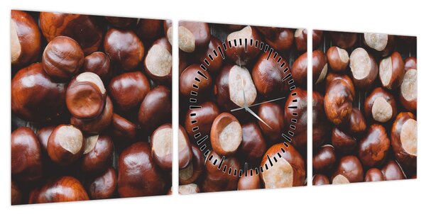 Obraz - Dojrzałe kasztany (z zegarem) (90x30 cm)