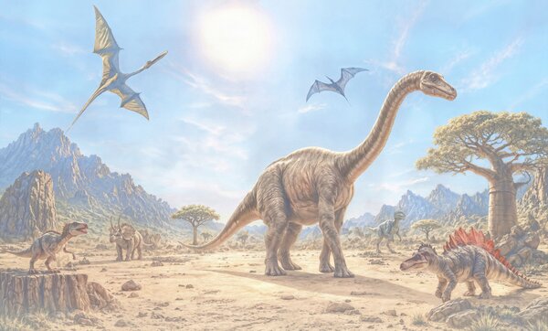 Fototapeta Grupa dinozaurów na pustyni, Fototapety Dinozaury, Popularne Fototapety, t00895 - Tapeko.pl