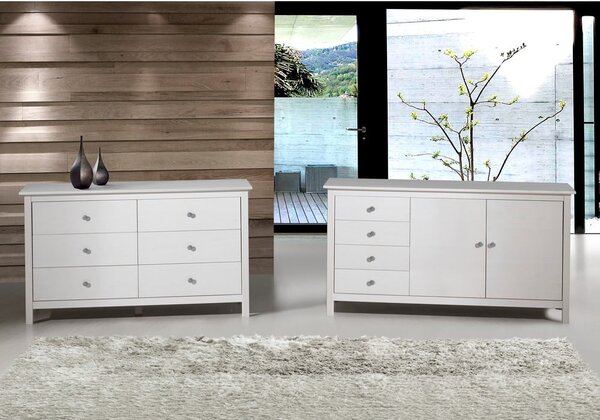 Biała niska komoda z litego drewna sosnowego 130x80 cm Berna – Marckeric