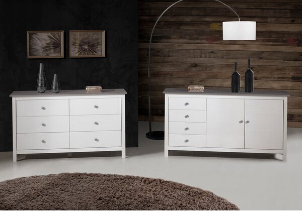 Biała niska komoda z litego drewna sosnowego 130x80 cm Berna – Marckeric