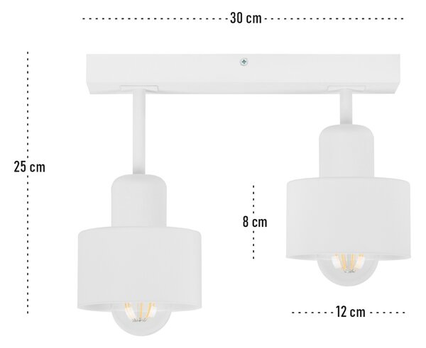 Biała lampa sufitowa, dwupunktowy spot DWE30x7WE z drewna i metalu E27