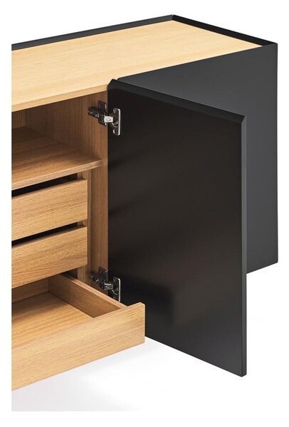 Czarno-naturalna niska komoda w dekorze dębu 110x85 cm Arista – Teulat