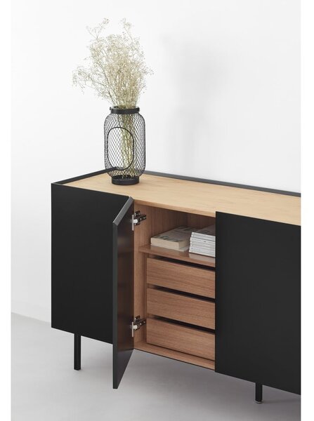 Czarna niska komoda w dekorze dębu 165x78 cm Arista – Teulat